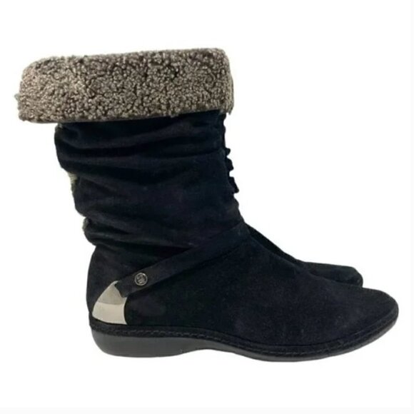 Stuart Weitzman Black Spanish Suede Slouch Wool Ankle Boots - Size 7.5 - Picture 3 of 12